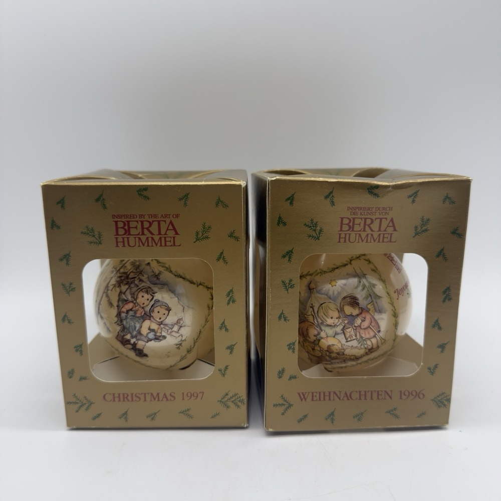 Lot of 2 Goebel Berta Hummel Glass Ball Christmas Ornaments 1996 1997 Vintage